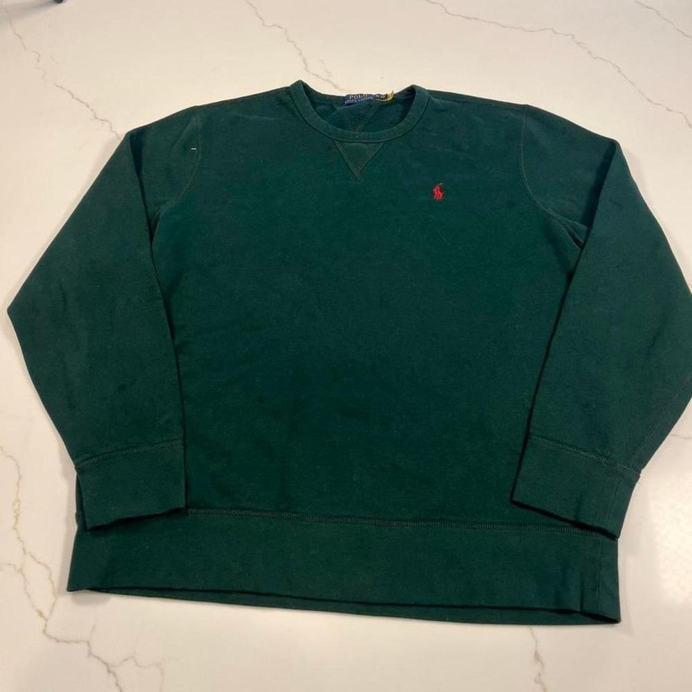 Polo Ralph Lauren Sweatshirt Mens XL Hunter Green Red Pony Crewneck Pullover